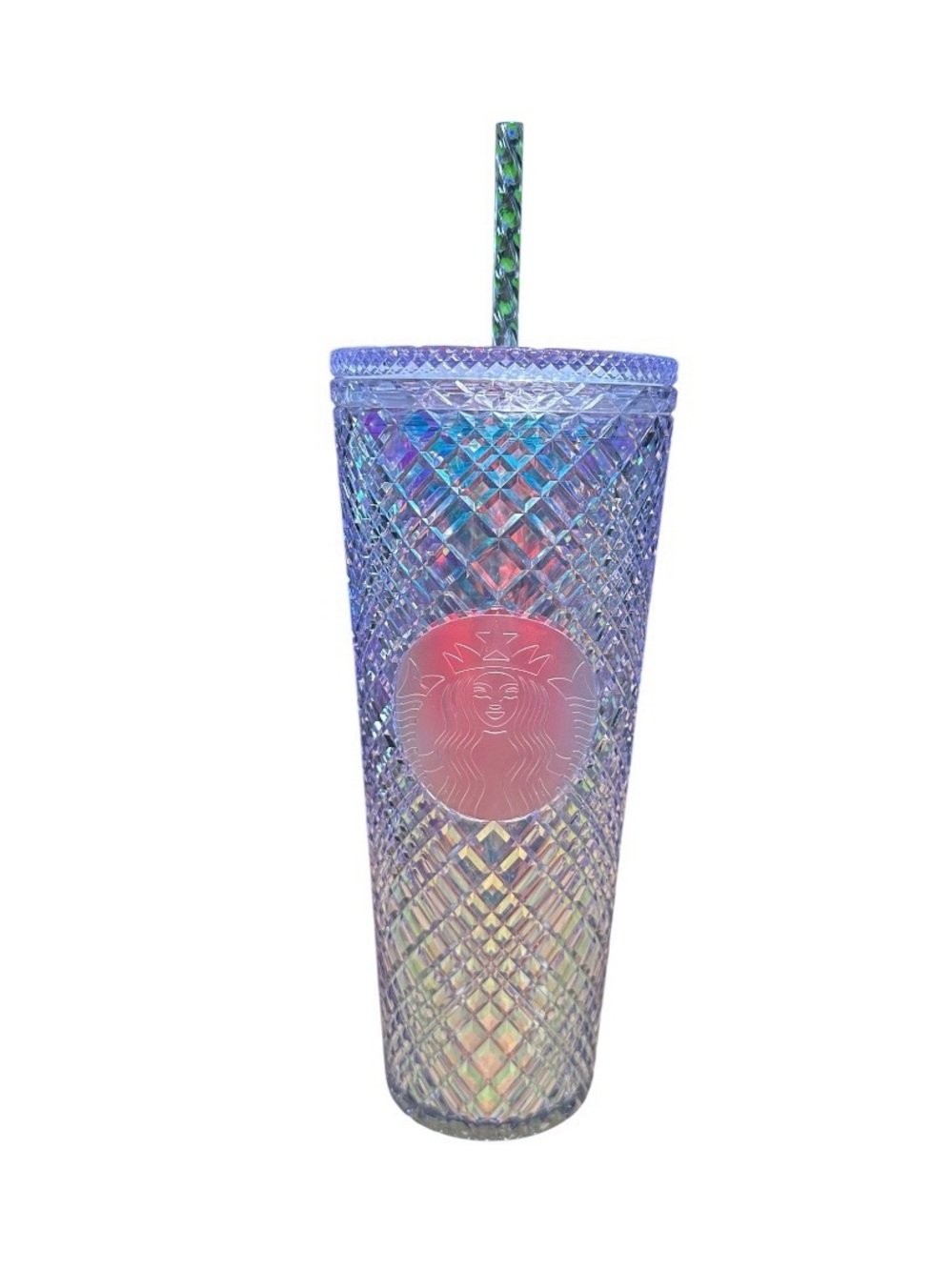 2022 Starbucks Iridescent Blue-Purple Diamond Tumbler with Straw